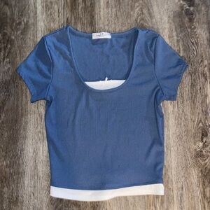 Blue and white mini shirt with bow